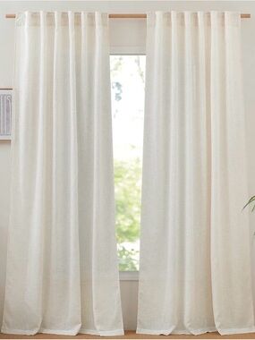 NICETOWN Extra Long Semi Sheer Linen Curtains for Living Room W52 x L144, 2pan